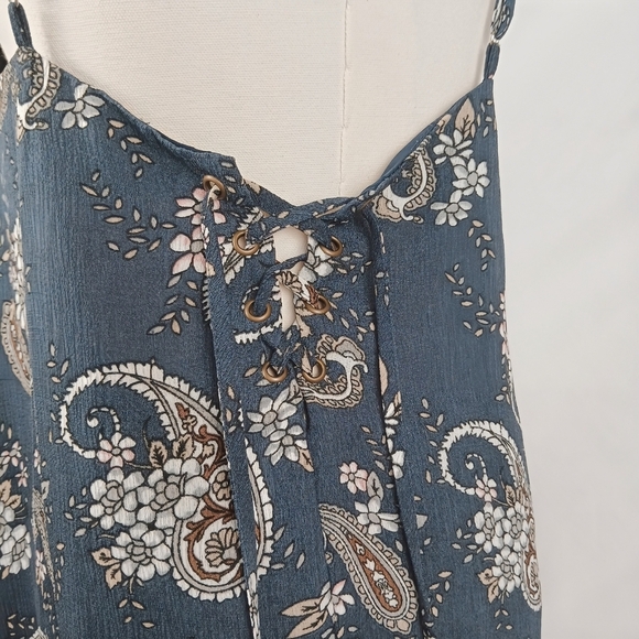 J.O.A. Navy Paisley Mini Dress Ruffle Strap Lace-Up Corset Sleeveless S Blue - Picture 4 of 8